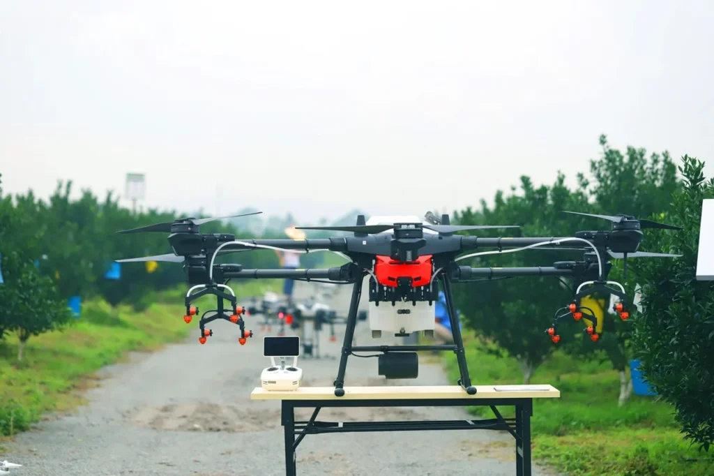 large agricultural spraying drone ready for work in xinhui citrus orchard