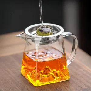 High Borosilicate Transparent Glass square Tea Cup with Stainless Steel Tea Strainer