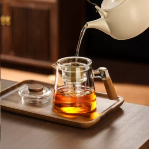 Wooden Lid Glass Tea Kettles Stovetop Borosilitate Glass Filter Teapot With Wooden Handle Tea Pot